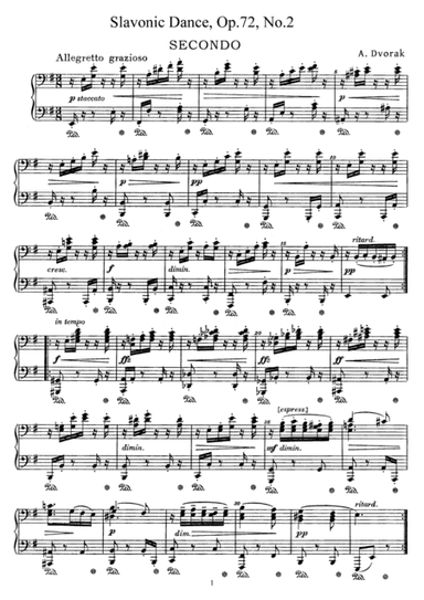 Dvorak Slavonic Dance, Op.72, No.2, for piano duet, PD892 (arr. Fukuhara)