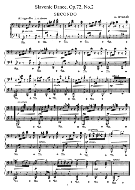 Dvorak Slavonic Dance, Op.72, No.2, for piano duet, PD892 (arr. Fukuhara)