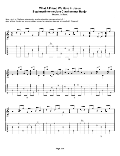 Doctor JerBear--What A Friend We Have In Jesus--Beginner/Intermediate Clawhammer Banjo (arr. Doctor JerBear)