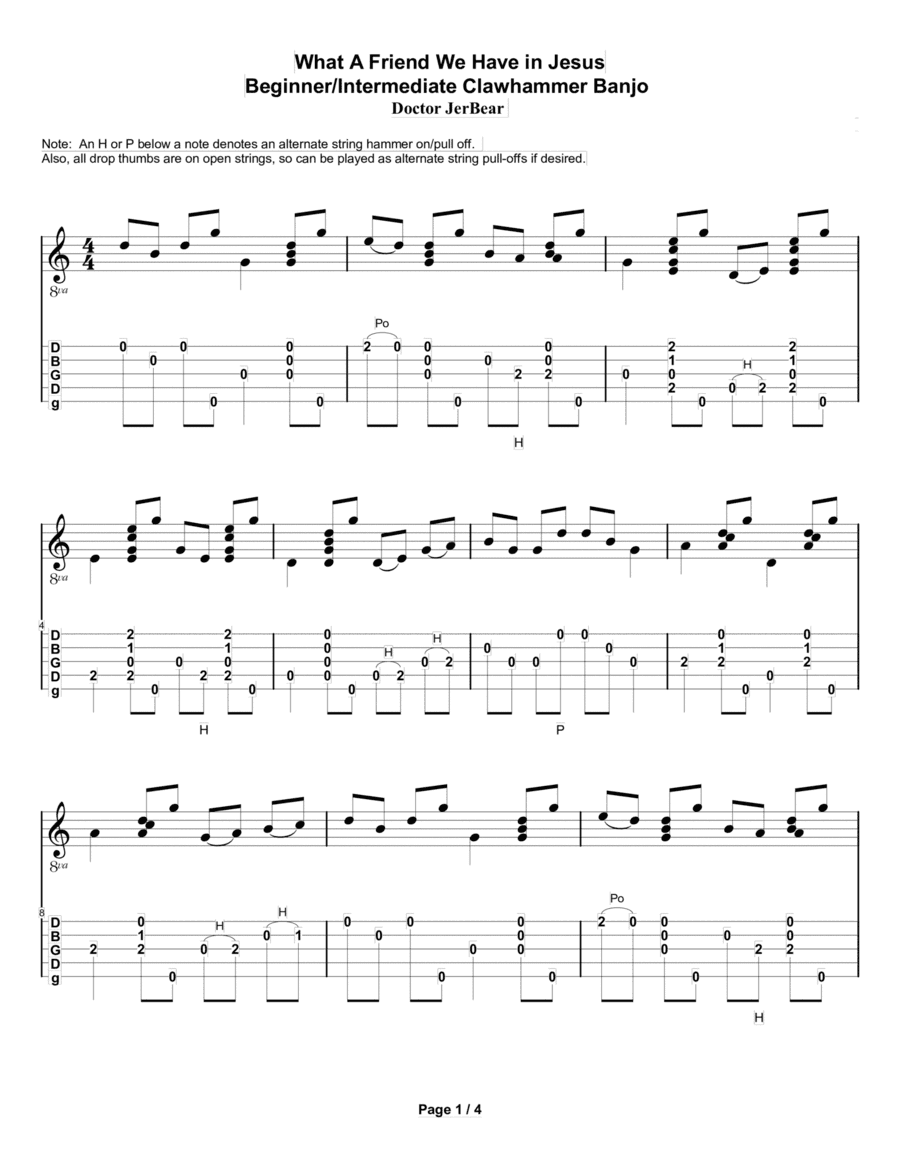 Doctor JerBear--What A Friend We Have In Jesus--Beginner/Intermediate Clawhammer Banjo (arr. Doctor JerBear)