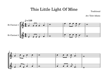 This Little Light Of Mine (Easy Clarinet Duet) (arr. Tyler Adams)