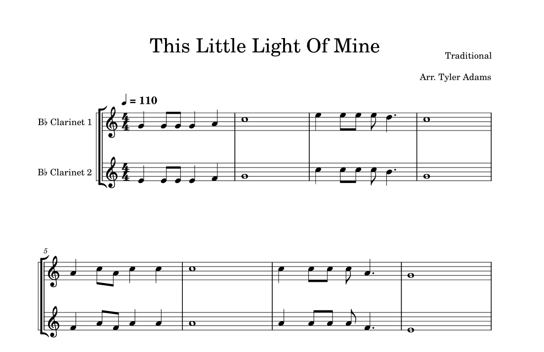 This Little Light Of Mine (Easy Clarinet Duet) (arr. Tyler Adams)