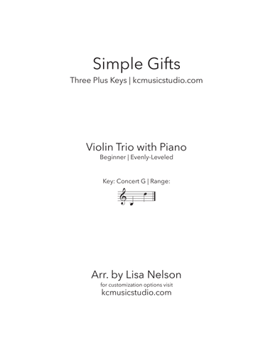 Simple Gifts - Violin Trio with Piano Accompaniment (arr. Lisa Nelson)