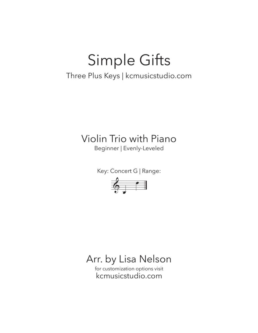 Simple Gifts - Violin Trio with Piano Accompaniment (arr. Lisa Nelson)