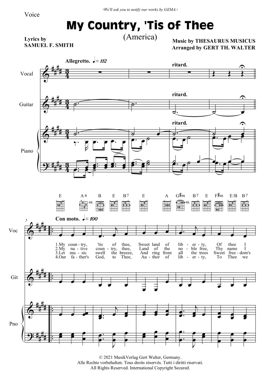 My Country, 'Tis Of Thee (America) (arr. Gert Th. Walter)