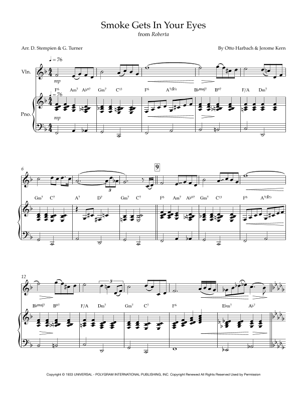 Smoke Gets In Your Eyes (arr. Debra E. Stempien, Gregory H. Turner)
