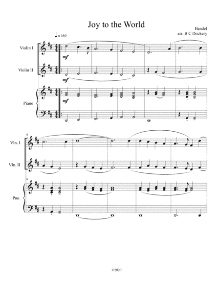 Joy to the World (violin duet) with optional piano accompaniment (arr. B C Dockery)