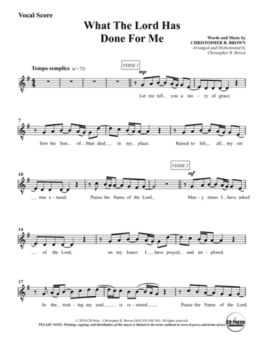 What The Lord Has Done For Me (Anthem) - Vocal Score