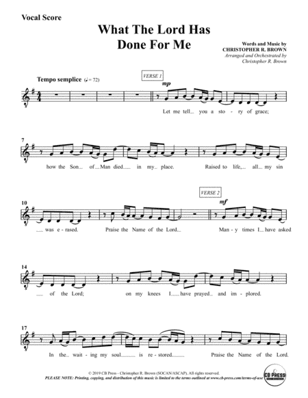 What The Lord Has Done For Me (Anthem) - Vocal Score