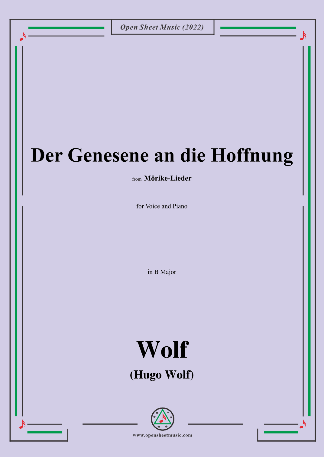 Wolf-Der Genesene an die Hoffnung,in B Major (arr. OSM Press)