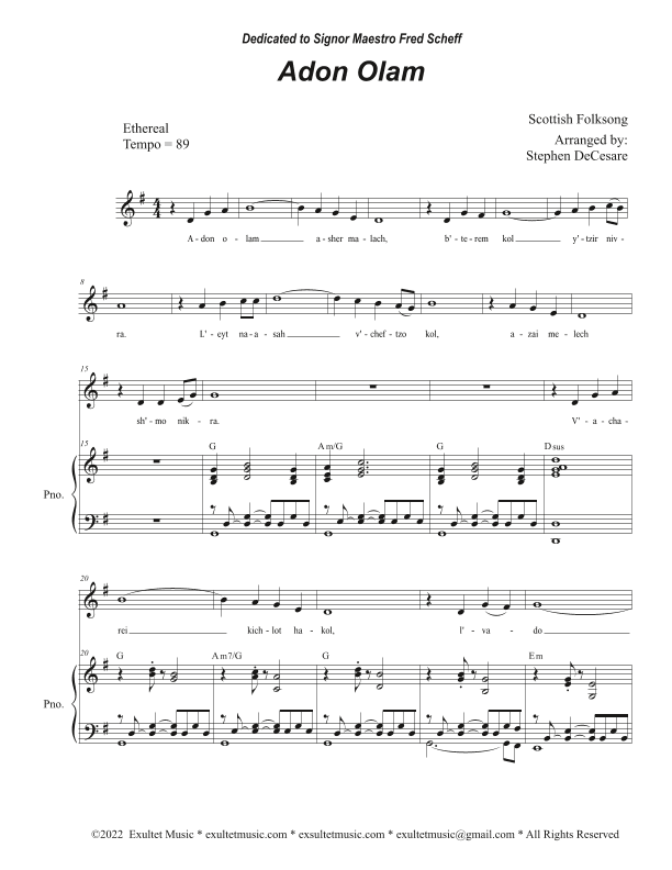 Adon Olam (Unison choir - High Key) (arr. Stephen DeCesare)