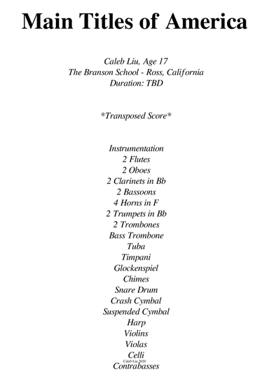 Main Titles of America - Orchestral Composition (Finalist in National Young Composers Challenge)