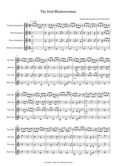 The Irish Washerwoman for Saxophone Quartet (arr. David Burndrett)