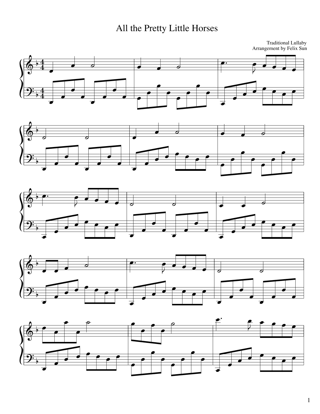 All the Pretty Little Horses - Piano Solo (Traditional Lullaby) (arr. Felix Sun)