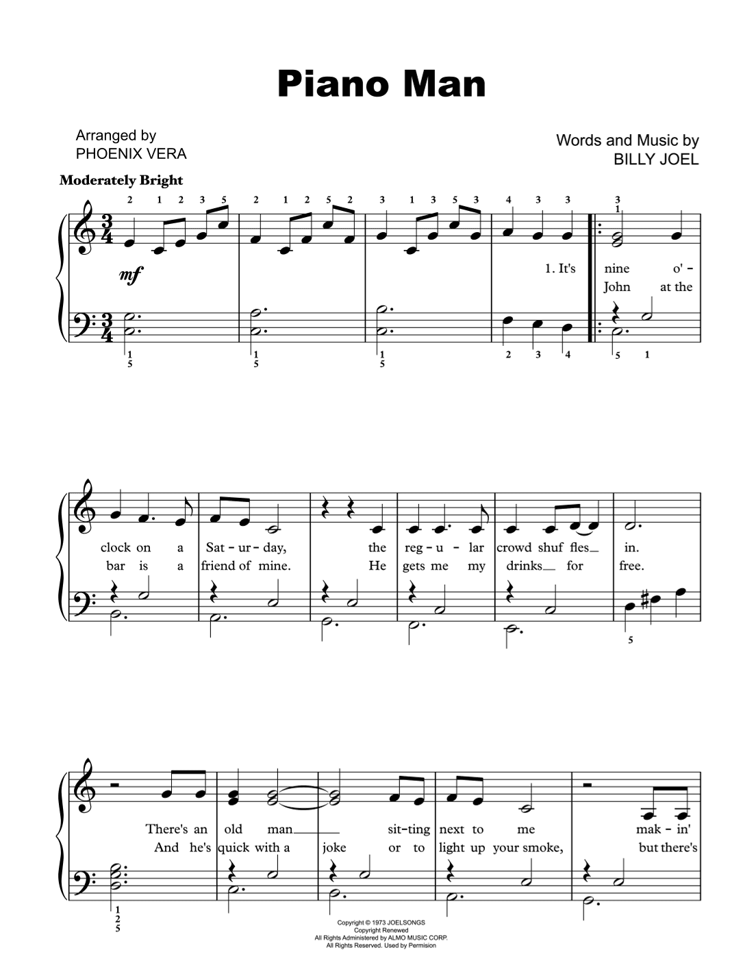 Piano Man (arr. Phoenix [The Tattooed Piano Teacher])