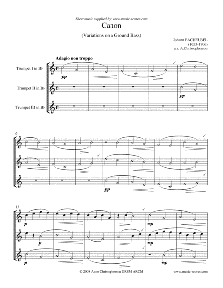 Pachelbel's Canon - 3 Trumpets - easy (arr. Anne L Christopherson GRSM ARCM)