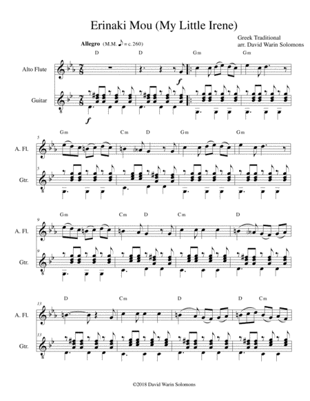 Erinaki mou - Ερηνάκι μου (My little Irene) for alto flute and guitar (arr. David Warin Solomons)