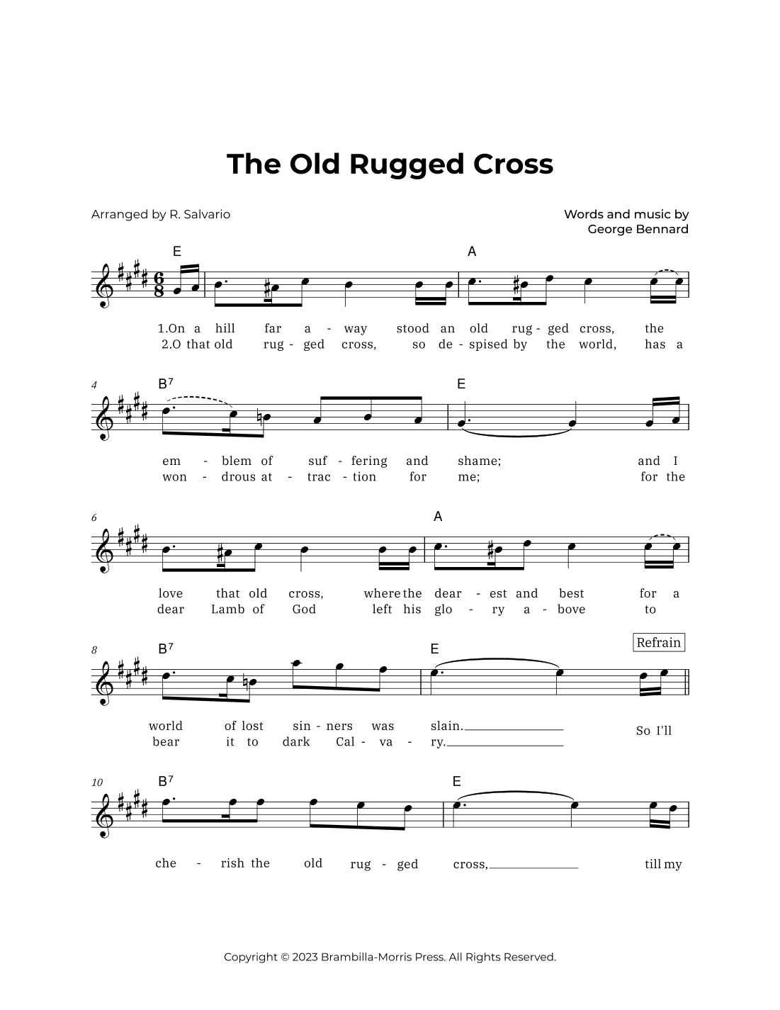 The Old Rugged Cross (Key of E Major) (arr. R. Salvario)