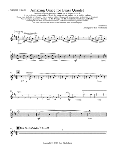 Amazing Grace for Brass Quintet (arr. Ben Mulholland)