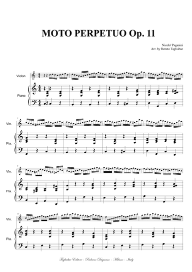 MOTO PERPETUO - Op. 11 - For Violin and Piano with Violin Part (arr. Renato Tagliabue)
