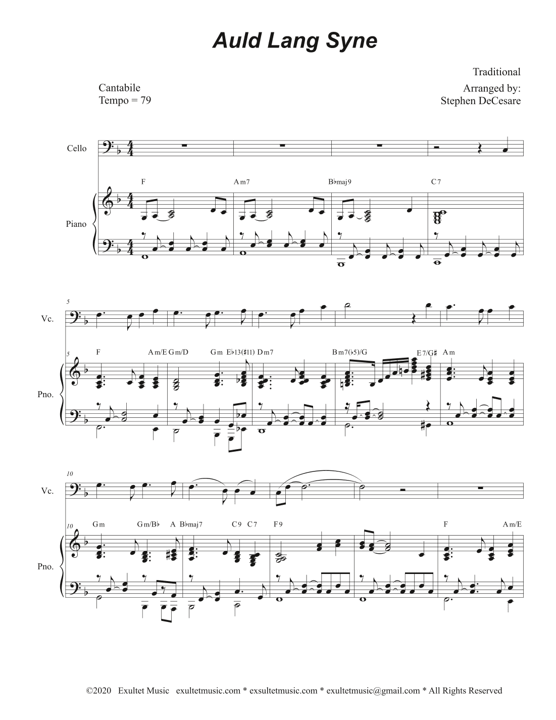 Auld Lang Syne (Cello solo and Piano) (arr. Stephen DeCesare)