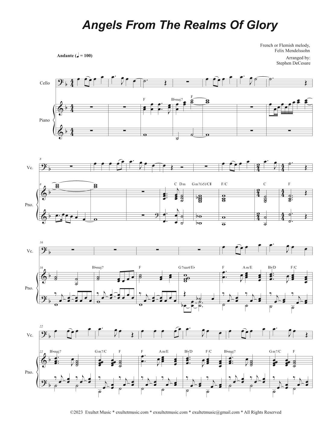 Angels From The Realms Of Glory (Cello solo and Piano) (arr. Stephen DeCesare)