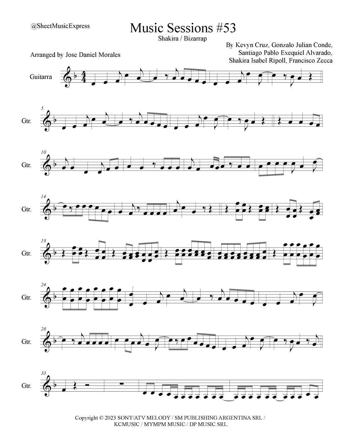 Shakira: Bzrp Music Sessions Vol. 53 (arr. Sheet Music Express)