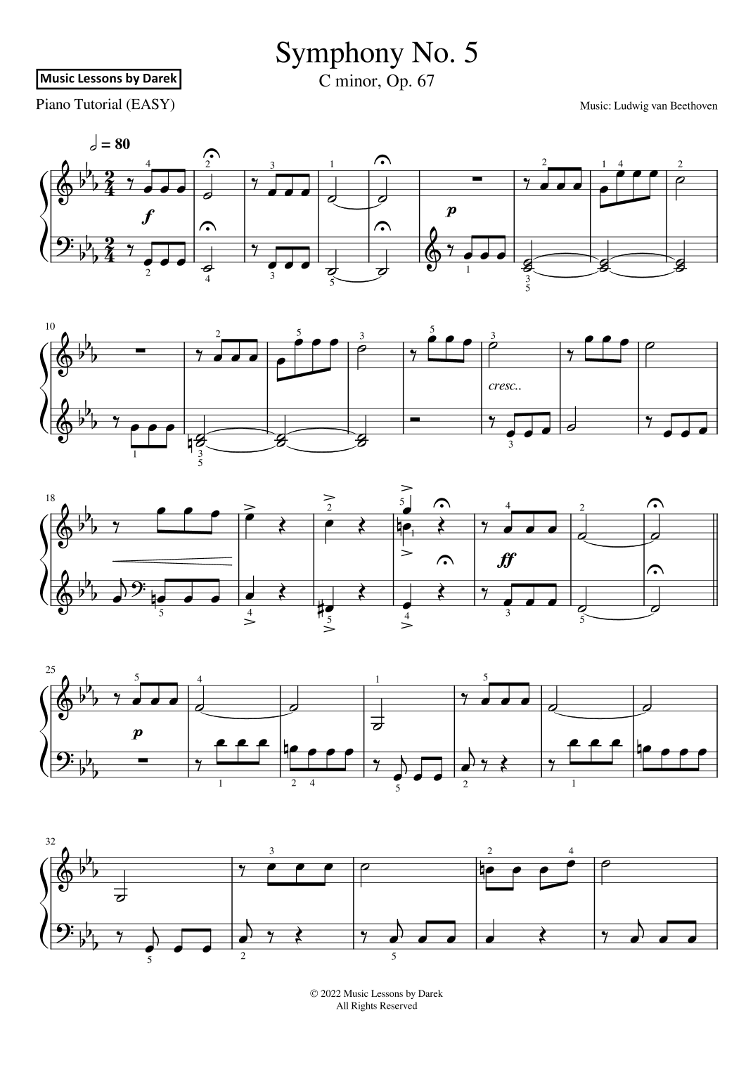 Symphony No. 5 (EASY PIANO) C minor, Op. 67 [Ludwig van Beethoven] (arr. Darek)
