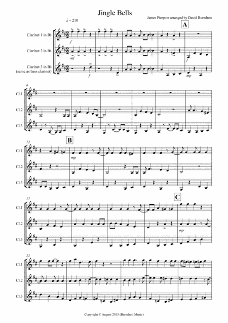 Jingle Bells (jazzy style!) for Clarinet Trio (arr. David Burndrett)