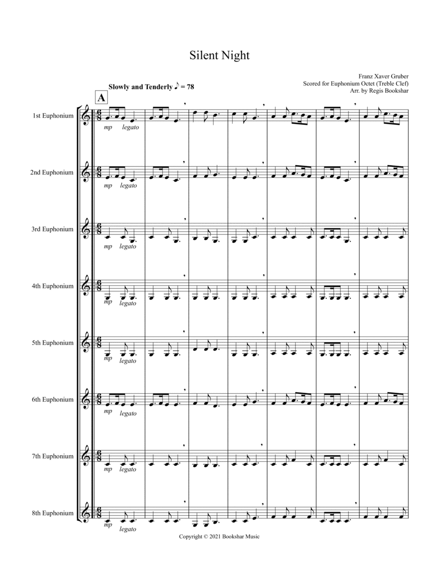 Silent Night (Bb) (Euphonium Octet - Treble Clef) (arr. Regis Bookshar)