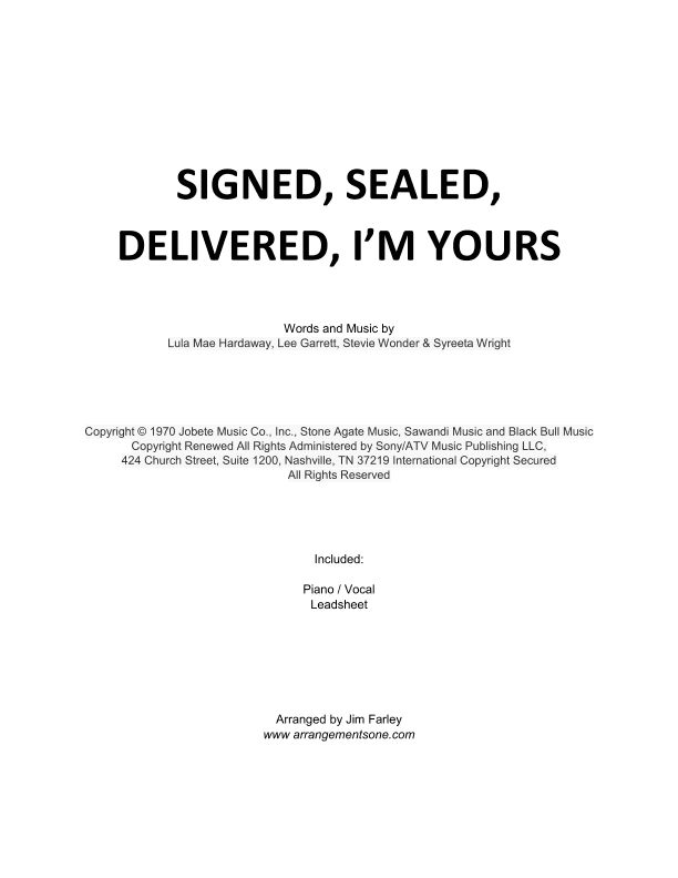 Signed, Sealed, Delivered I'm Yours (arr. Jim Farley - www.arrangementsone.com)