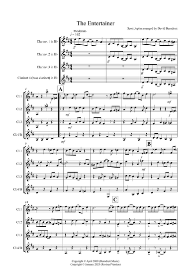 The Entertainer for Clarinet Quartet (arr. David Burndrett)