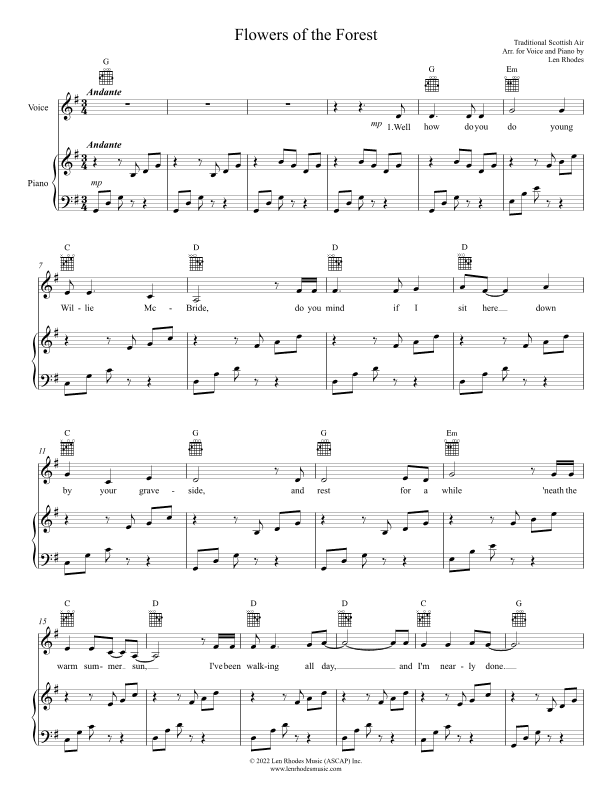 Flowers of the Forest piano/vocal (arr. Len Rhodes)