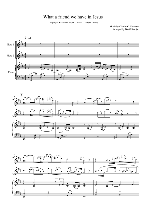 What a friend we have in Jesus - TRIO (piano & 2 flutes) (arr. David Kocijan)