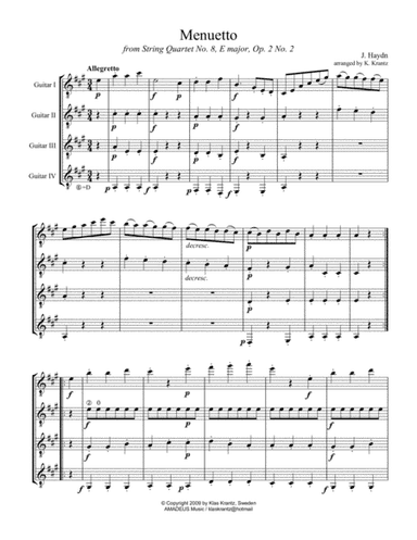 Menuetto from string quartet No. 8 for guitar quartet (arr. K. Krantz)