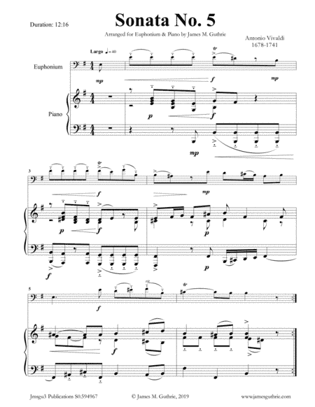 Vivaldi: Sonata No. 5 for Euphonium & Piano (arr. James M. Guthrie, ASCAP)