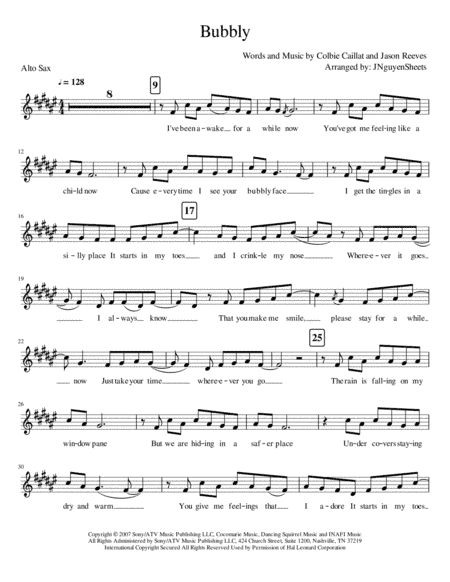 Bubbly (arr. JNguyenSheets)