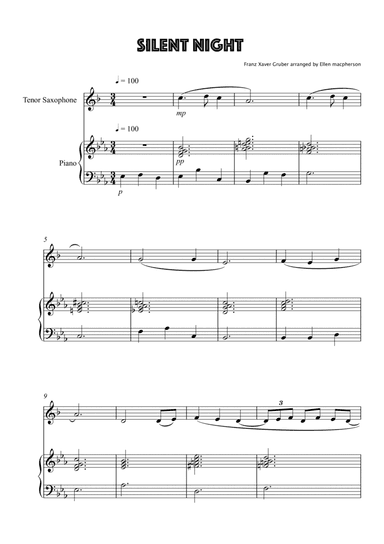 Silent Night for Tenor Sax and Piano (arr. Ellen Macpherson)
