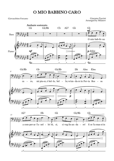 O Mio Babbino Caro | Male Voice Bass | G-flat Major | Piano accompaniment | Pedal | Chords (arr. Milanov)