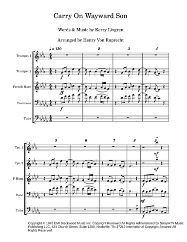 Carry On Wayward Son (arr. Henry Von Ruprecht)