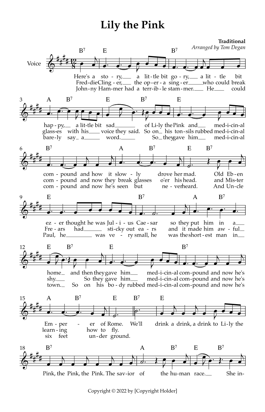 Lily the Pink (The Ballad of Lydia Pinkhan) (arr. Thomas Degan)