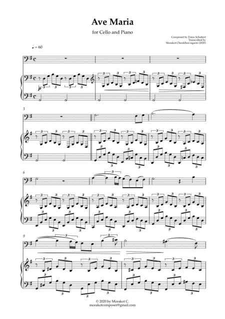 Ave Maria for Cello and Piano (Schubert) (arr. Morakot Cherdchoo-ngarm)