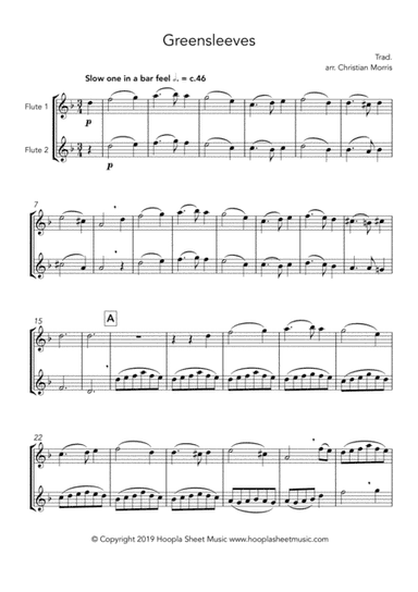 Greensleeves, fantasy for flute duet (arr. Hoopla Sheet Music)