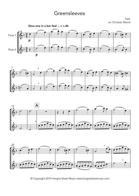 Greensleeves, fantasy for flute duet (arr. Hoopla Sheet Music)