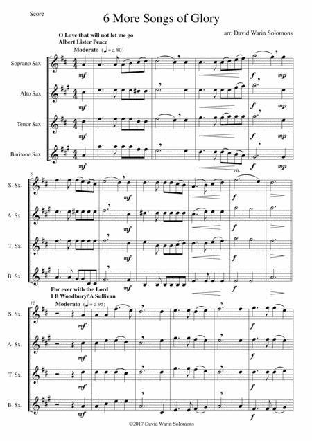 6 more Songs of Glory for saxophone quartet (arr. David Warin Solomons)
