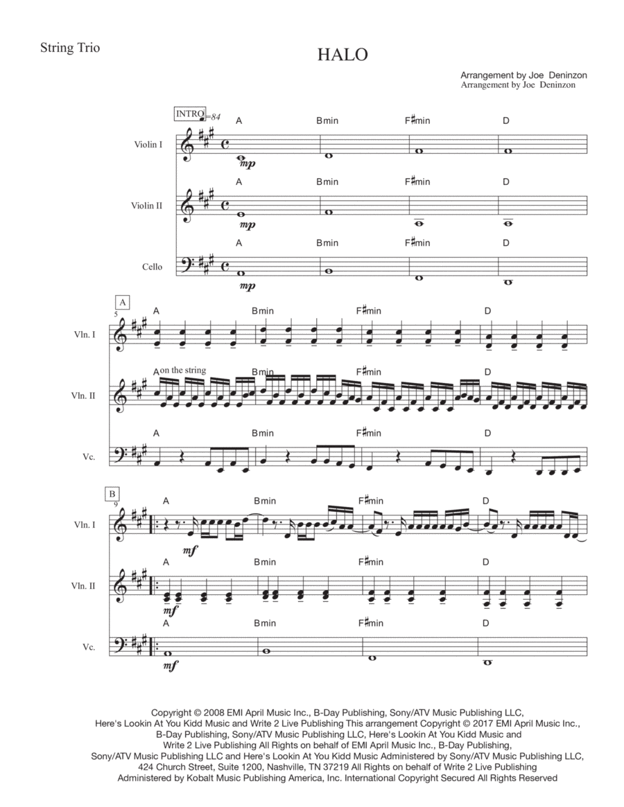 Halo (arr. Joe Deninzon)