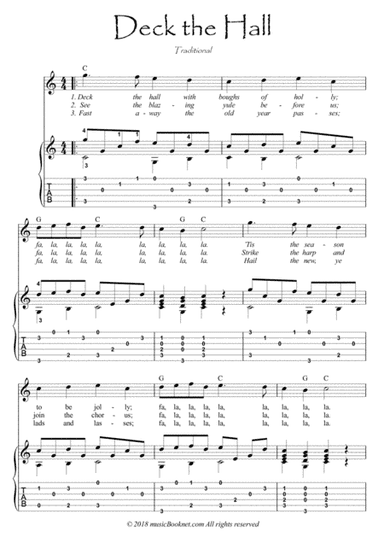 Deck the Hall Christmas Carol Flute guitar duet (arr. PianoSheetNow)