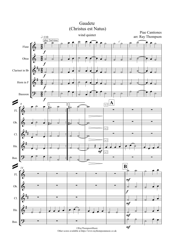 Gaudete - wind quintet (arr. Ray Thompson)