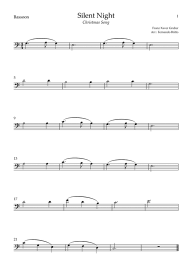 Silent Night (Christmas Song) for Bassoon  Solo (C Major) (arr. Fernando Britto)
