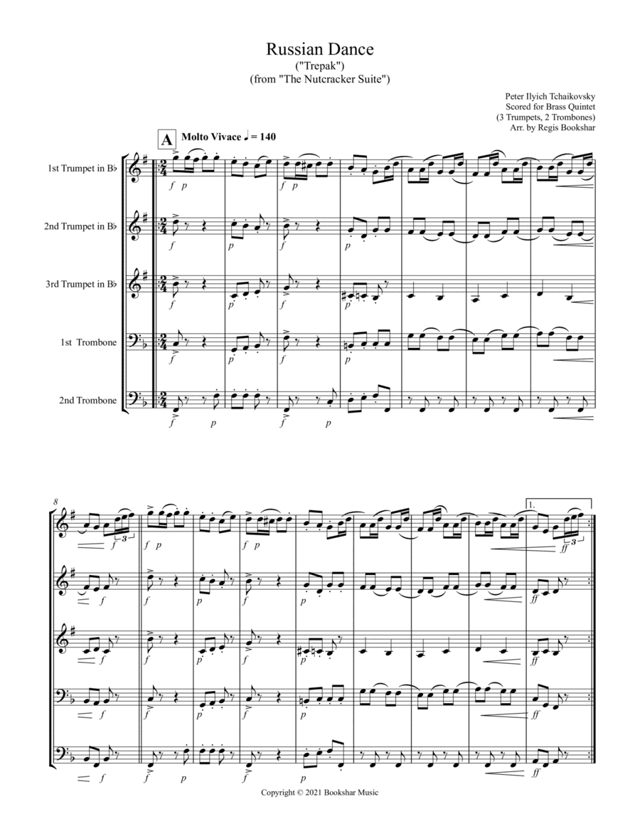 Russian Dance ("Trepak") (from "The Nutcracker Suite") (F) (Brass Quintet - 3 Trp, 2 Trb) (arr. Regis Bookshar)